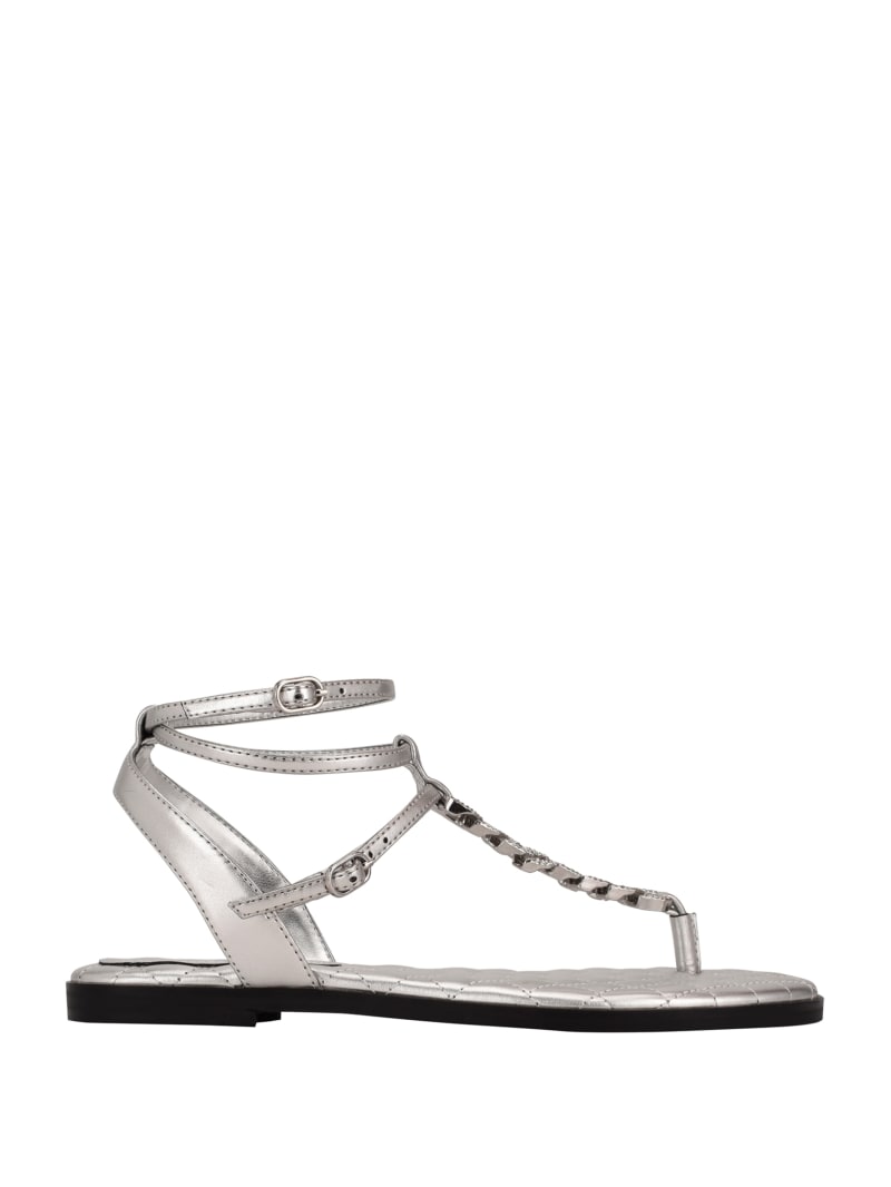 Silver Women's Guess Brighti Chain T-Strap Sandals | 4580197-CU