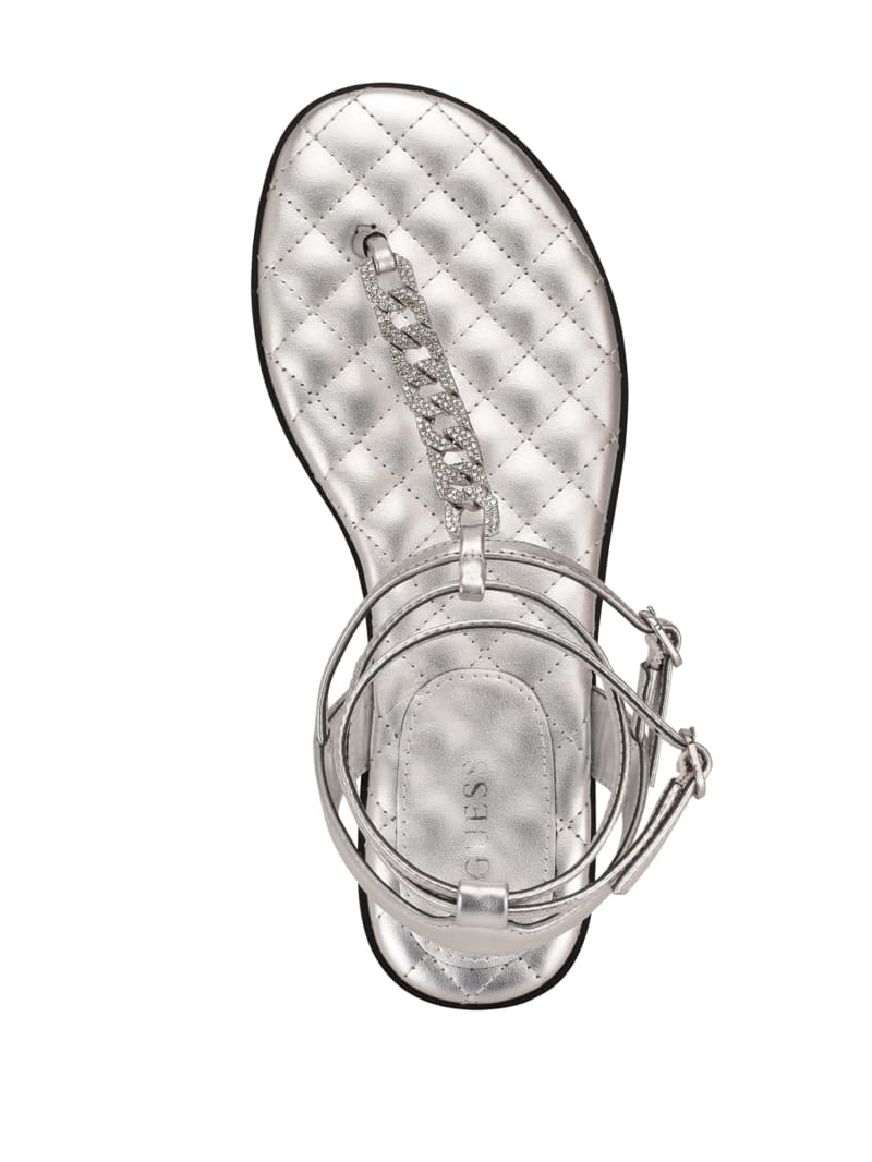 Silver Women's Guess Brighti Chain T-Strap Sandals | 4580197-CU