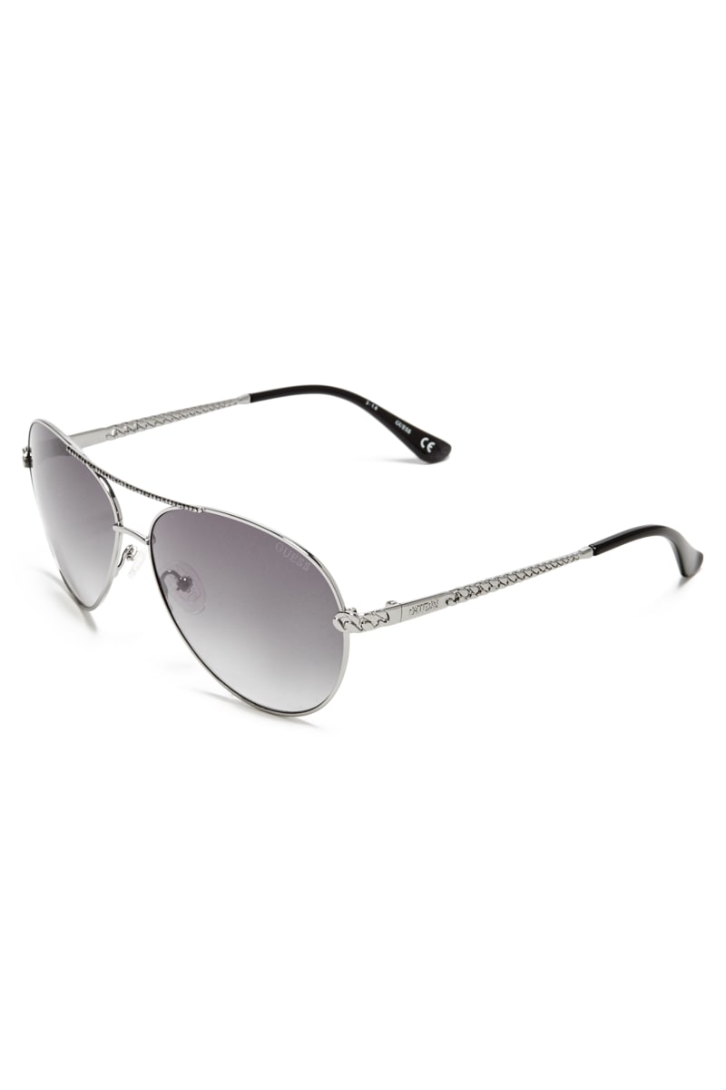 Silver Women's Guess Catherine Rhinestone Aviator Sunglasses | 7960152-VA