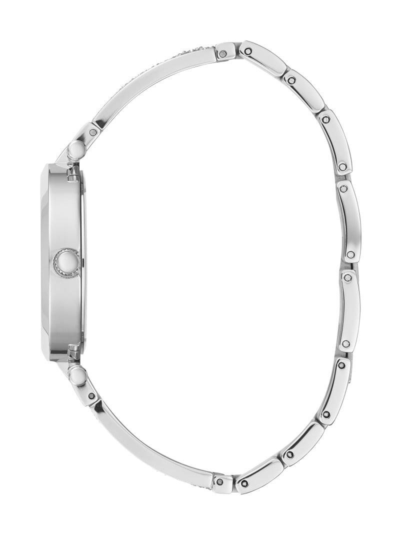 Silver Women's Guess Silver-Tone Crystal Bangle Analog Watches | 4875216-MQ