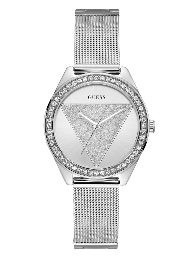 Silver Women\'s Guess Silver-Tone Logo Analog Watches | 7130658-EA