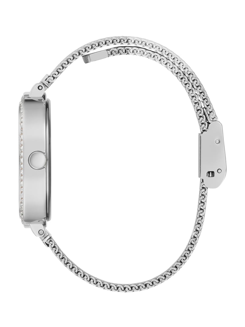 Silver Women's Guess Silver-Tone Mesh Analog Watches | 3129786-ZN