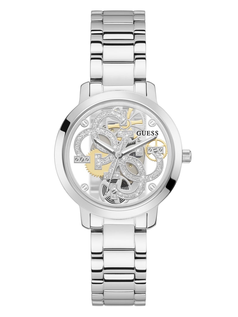 Silver Women\'s Guess Silver-Tone Quattro G Clear Analog Watches | 6239508-ES