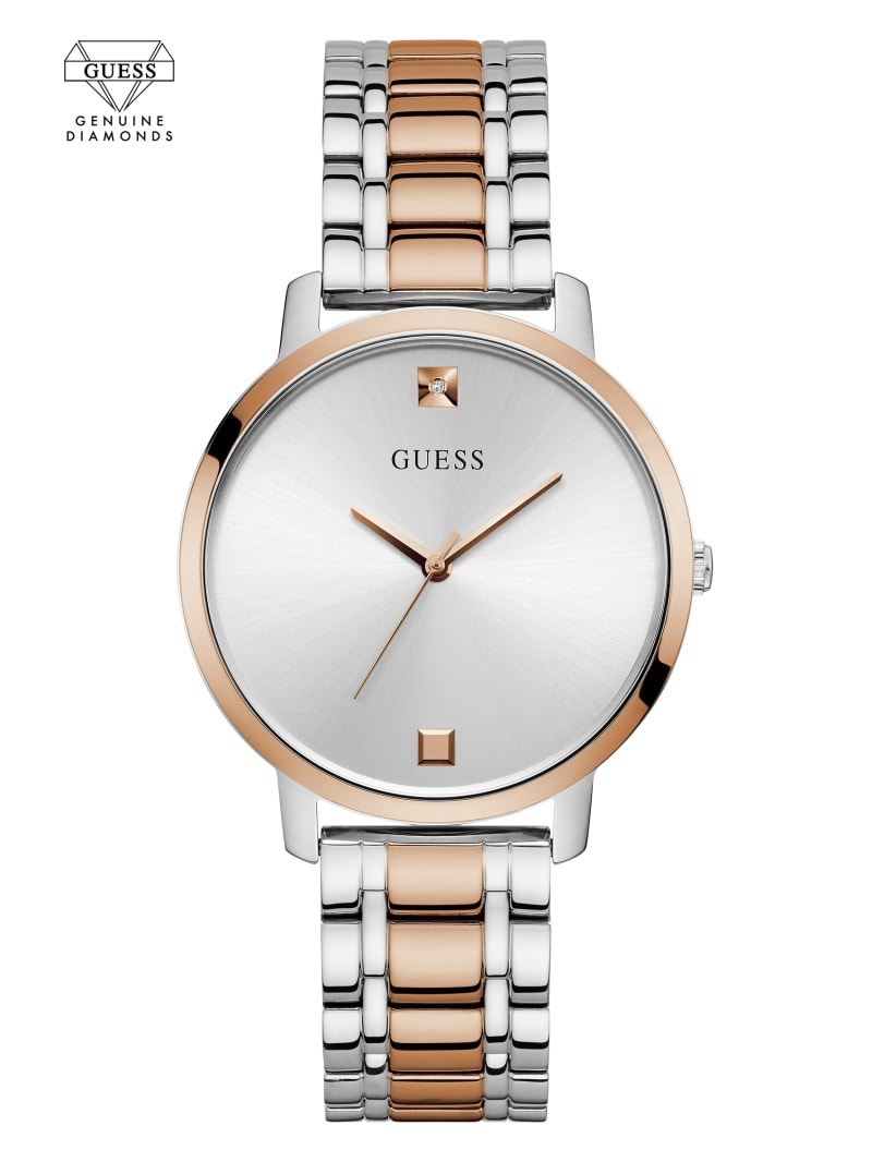 Silver Women\'s Guess Two-Tone Diamond Analog Watches | 9376815-NS