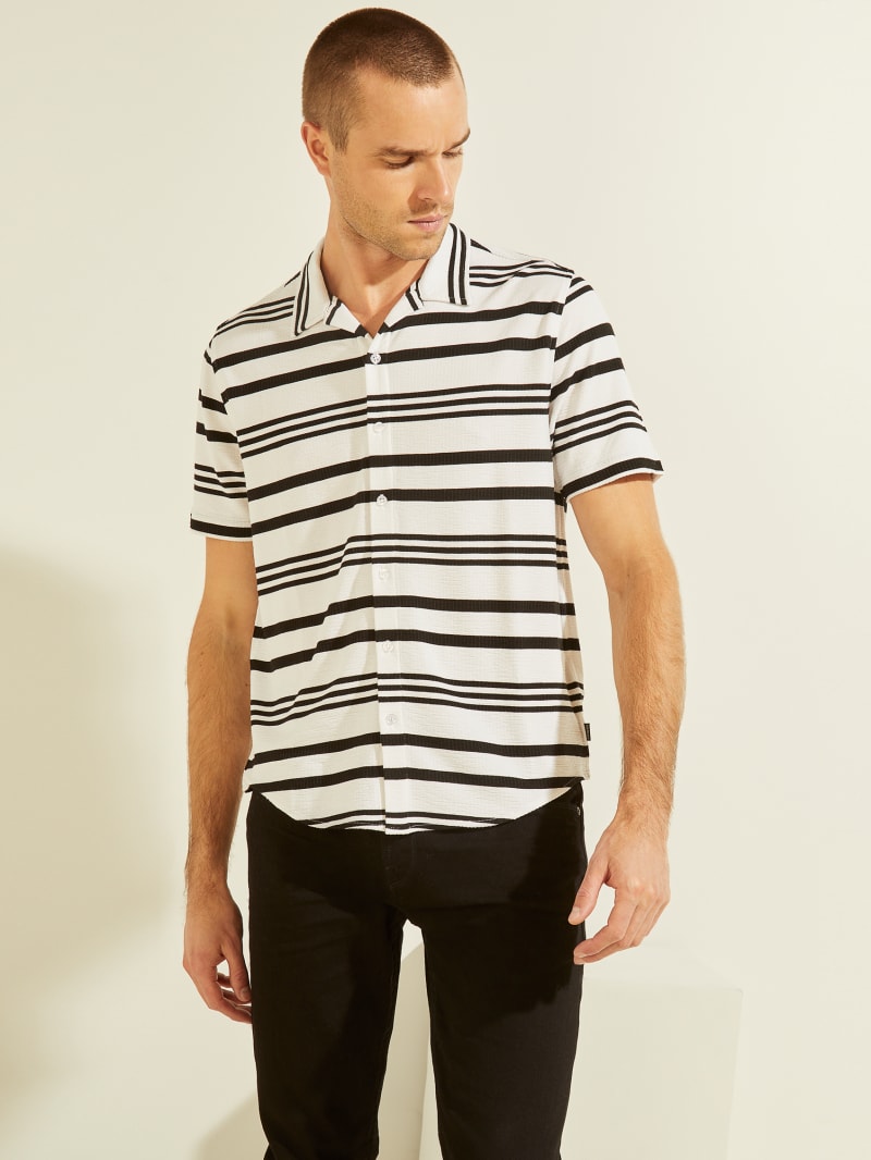 Stripes Men\'s Guess Leo Striped Shirts | 7284560-WH