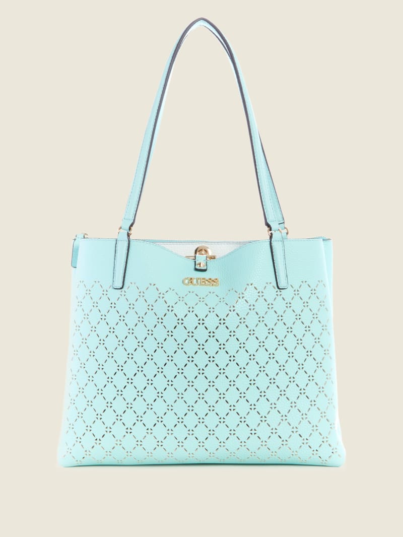 Turquoise Women\'s Guess Amara Society Tote Bags | 6710549-WI