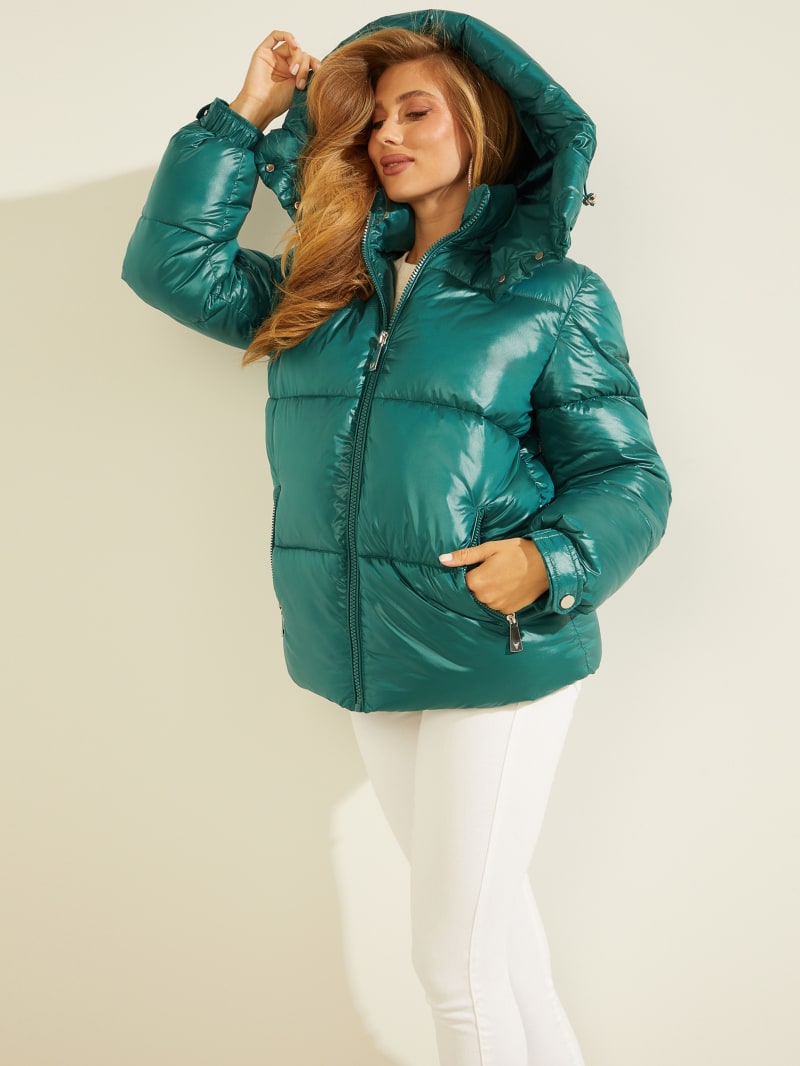 Turquoise Women's Guess Eliza Puffer Jackets | 1873546-YI