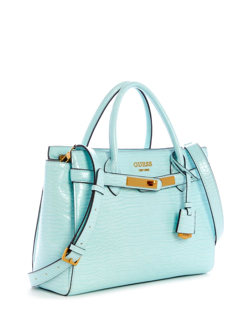 Turquoise Women's Guess Enisa High Society Satchel Bags | 7025916-LQ