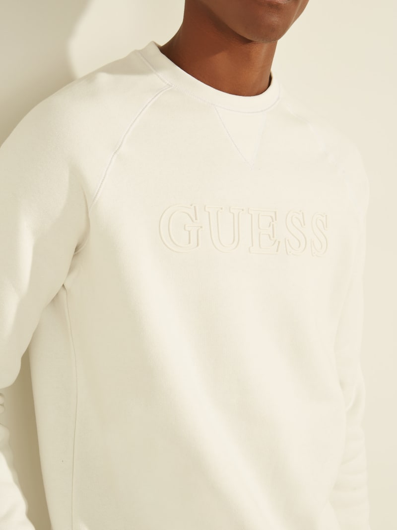 White Men's Guess Aldwin Crewneck Sweatshirts | 2943670-WU