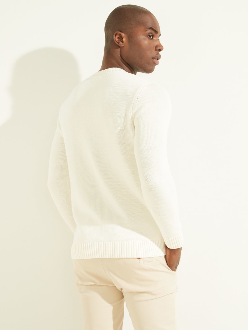 White Men's Guess Cable-Knit Crewneck Sweaters | 7351620-PH