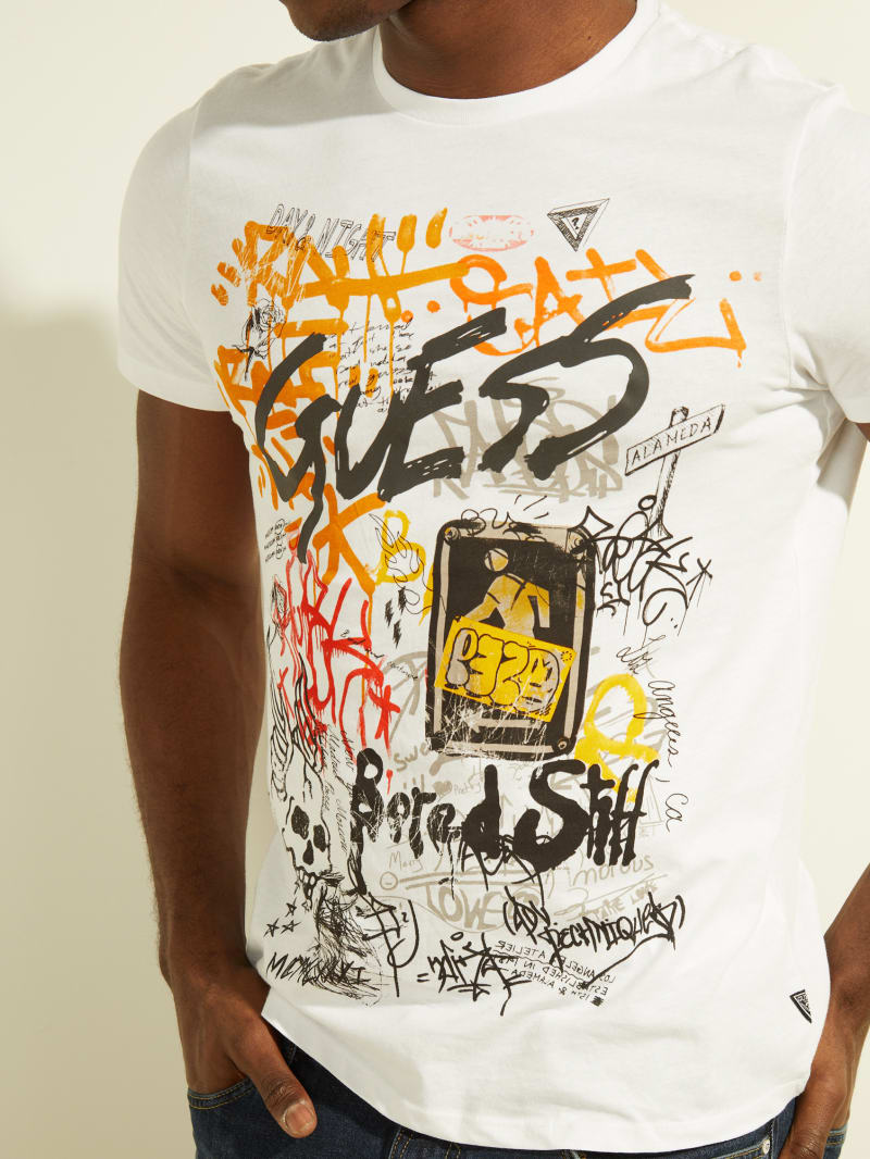 White Men's Guess DTLA Graffiti Tee T Shirts | 7319405-TY