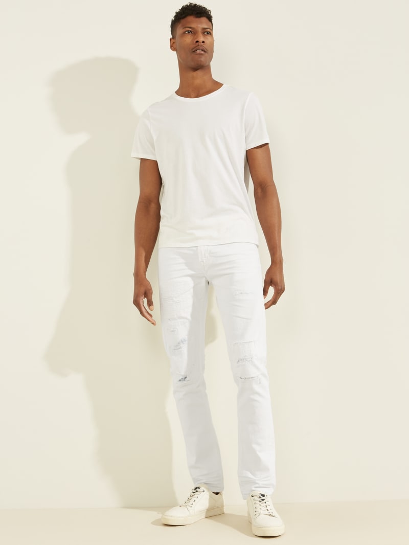 White Men's Guess Destroyed Knee Painter's Skinny Pants | 1382067-YM