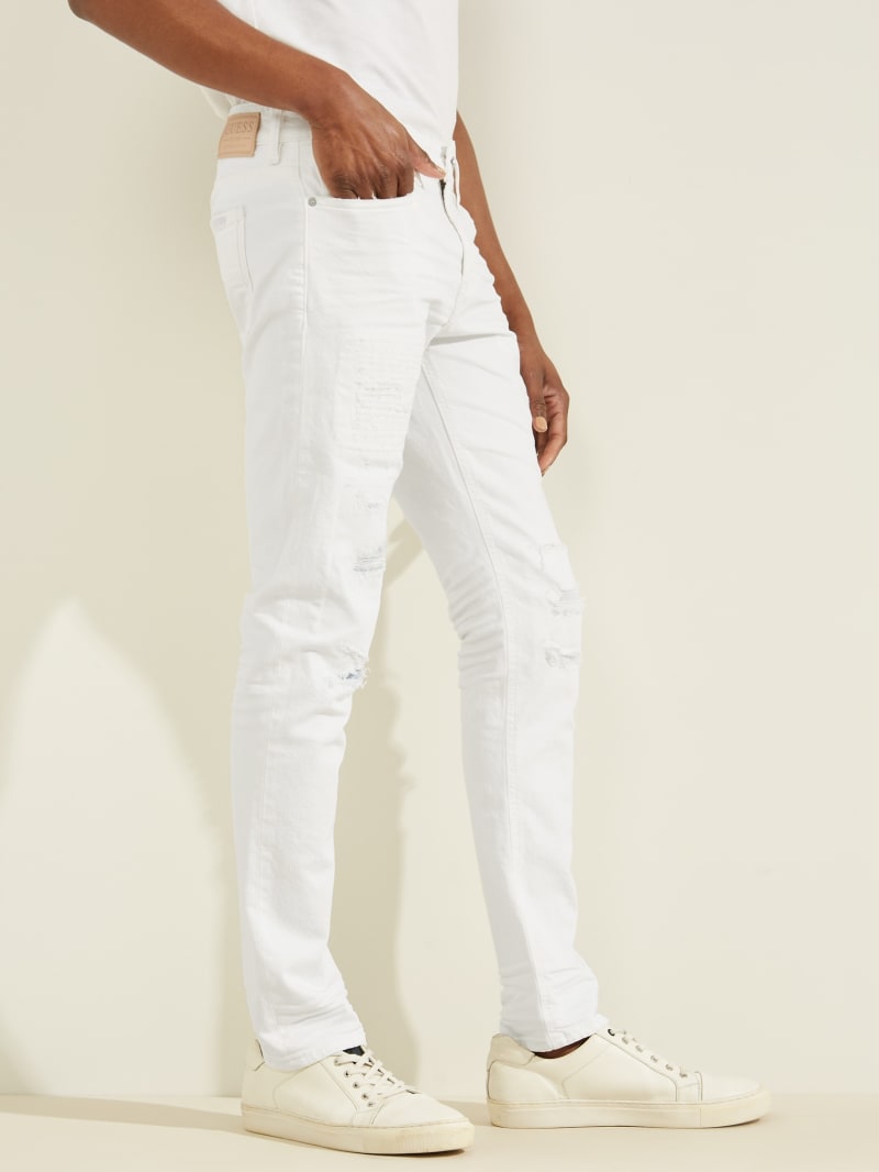 White Men's Guess Destroyed Knee Painter's Skinny Pants | 1382067-YM