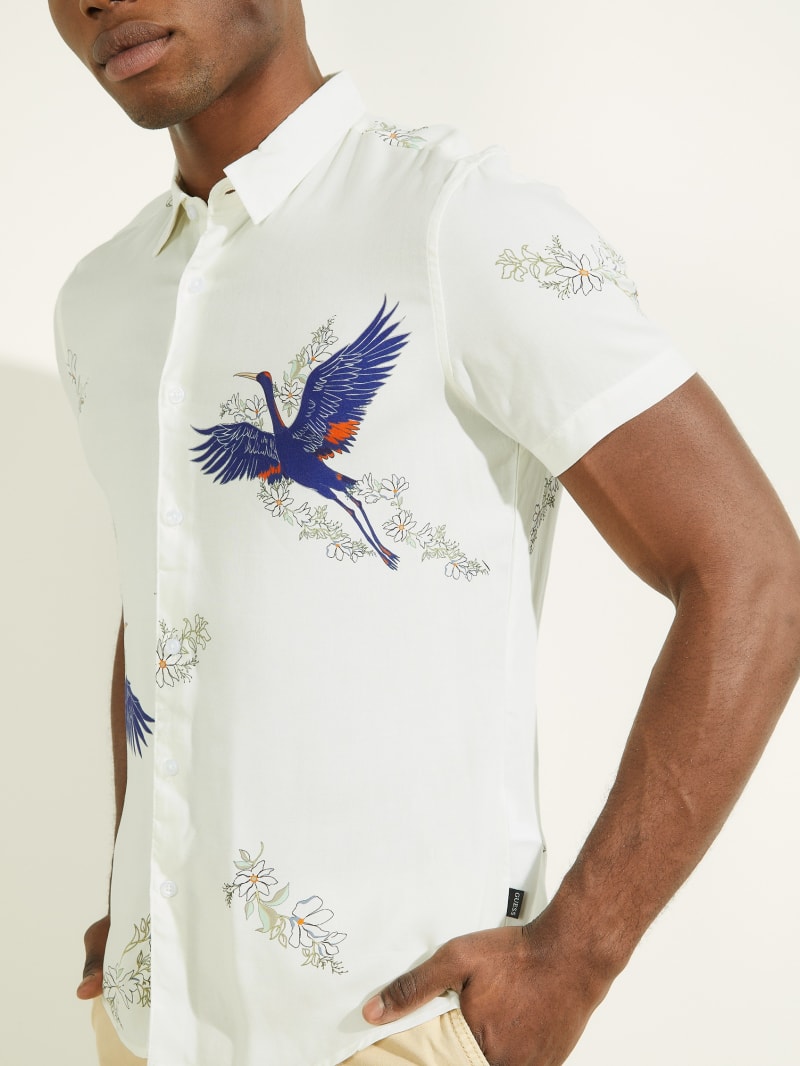 White Men's Guess Eco Rayon Crane Shirts | 3491250-BE