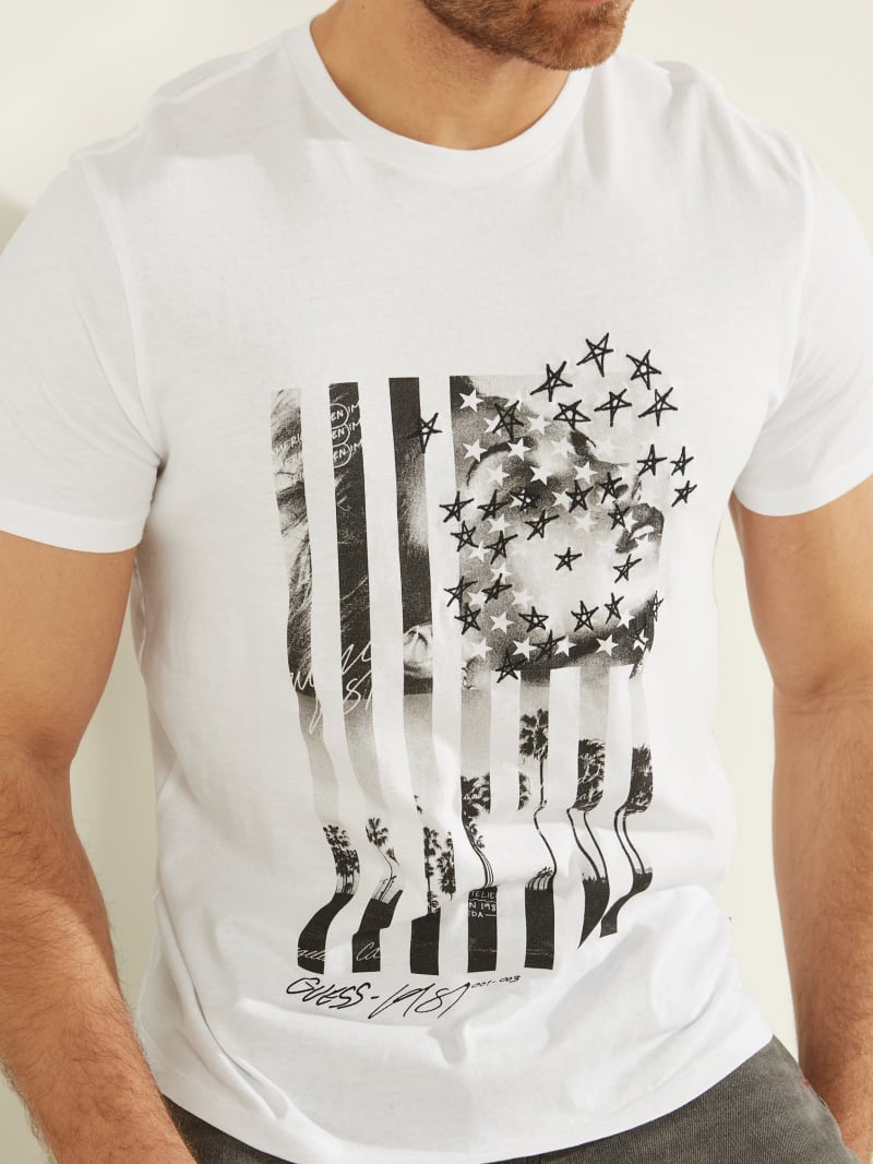 White Men's Guess Flag Collage Tee T Shirts | 4513876-TP