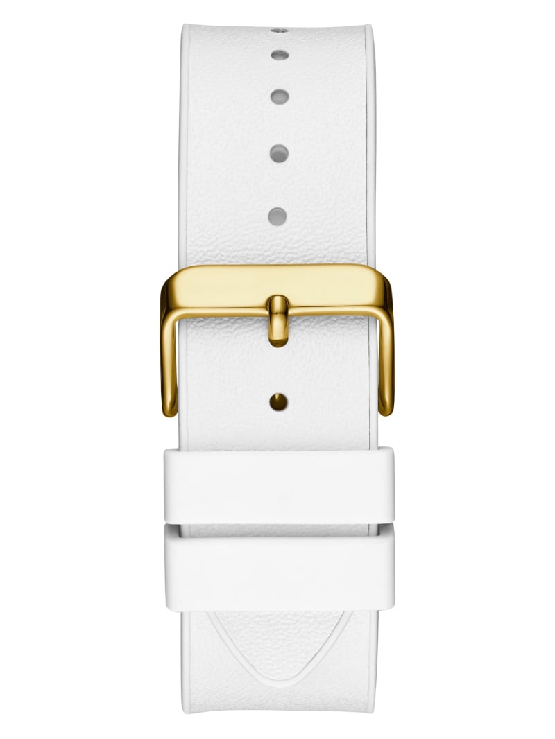 White Men's Guess Gold-Tone and White Rectangular Multifunction Watches | 9517368-YI