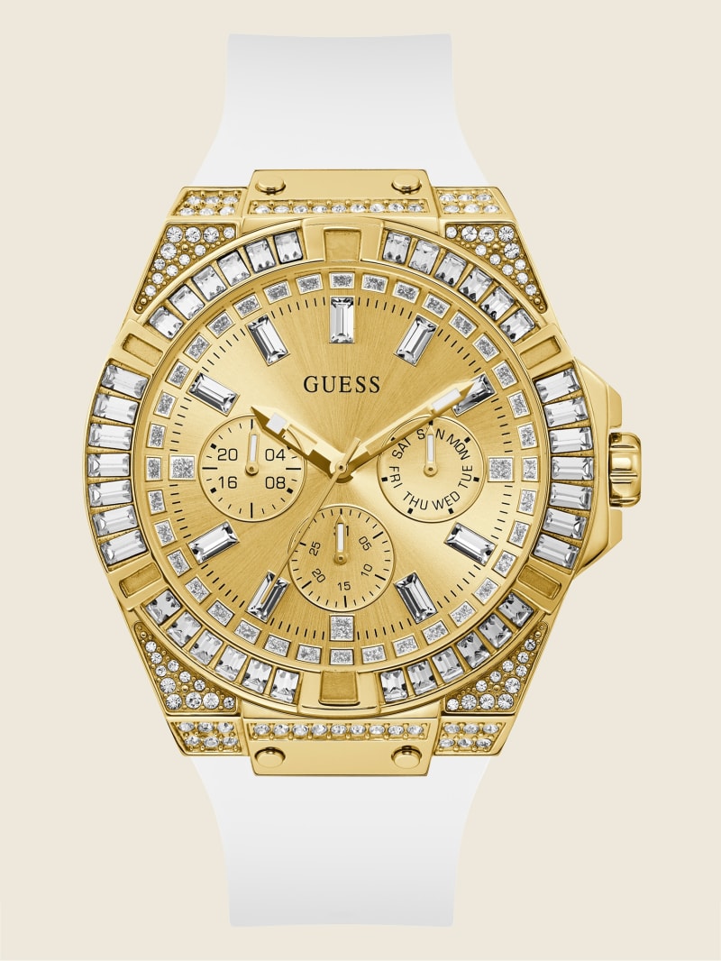 White Men\'s Guess Gold-Tone and Whiteuette Multifunction Watches | 4638017-QM