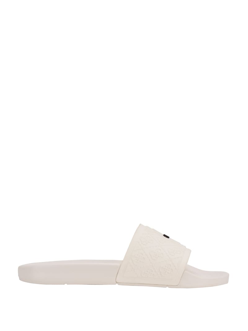 White Men's Guess Logo Print Slides | 7645098-VX