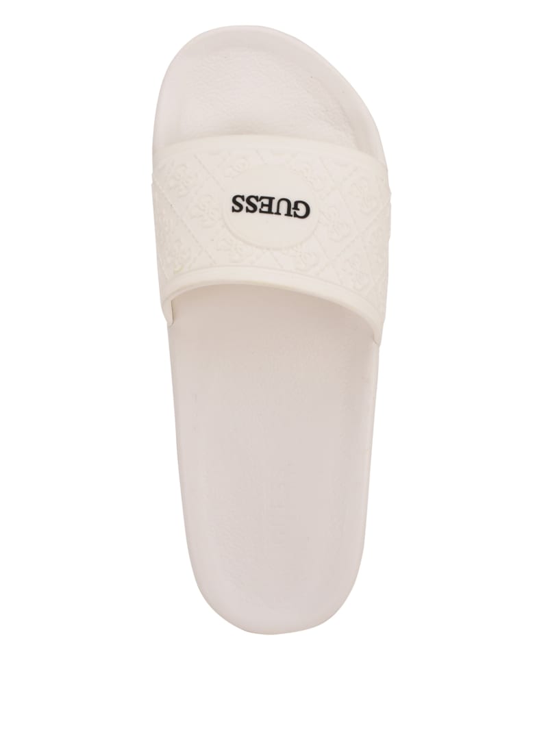 White Men's Guess Logo Print Slides | 7645098-VX