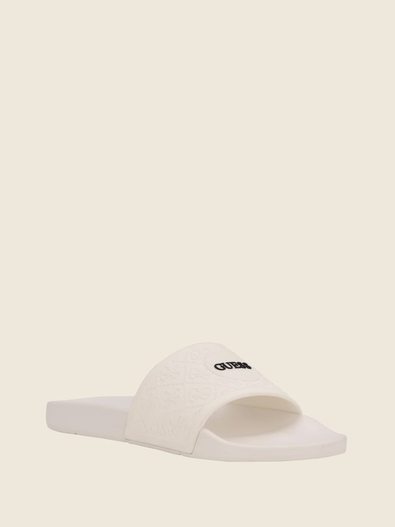 White Men\'s Guess Logo Print Slides | 7645098-VX