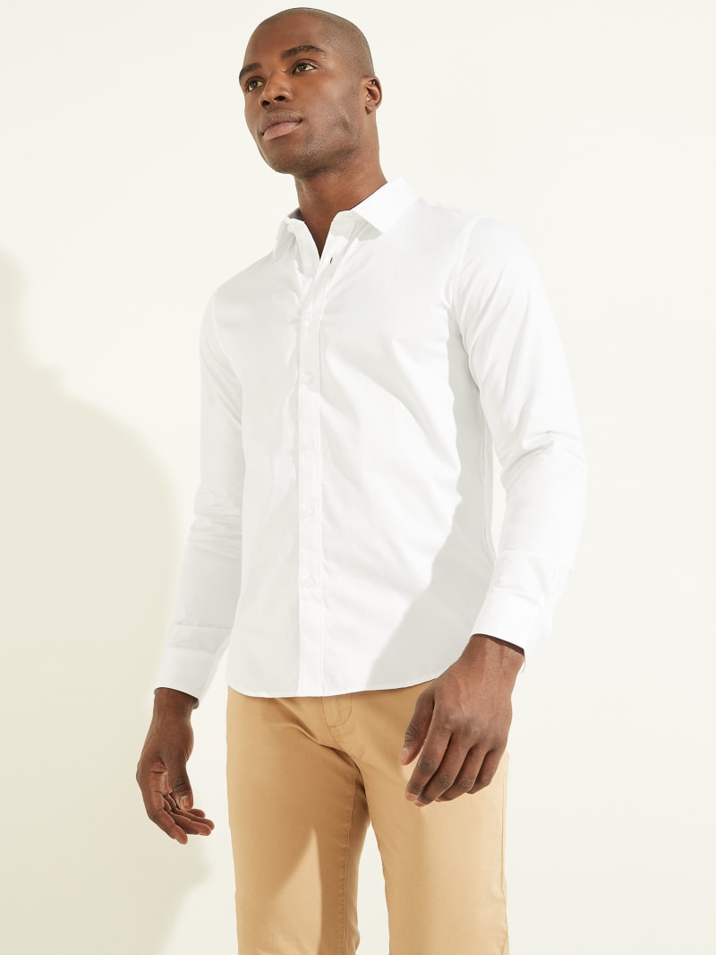 White Men's Guess Luxe Stretch Shirts | 0478691-UN