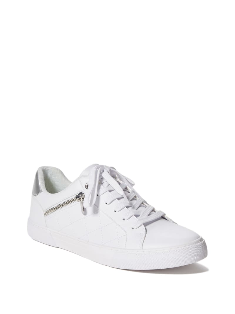 White Men\'s Guess Myran Zip Low-Top Sneakers | 3901425-KB