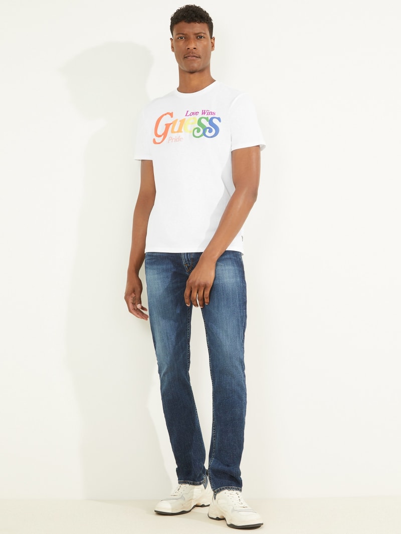 White Men's Guess Pride Logo Tee T Shirts | 4713208-HK