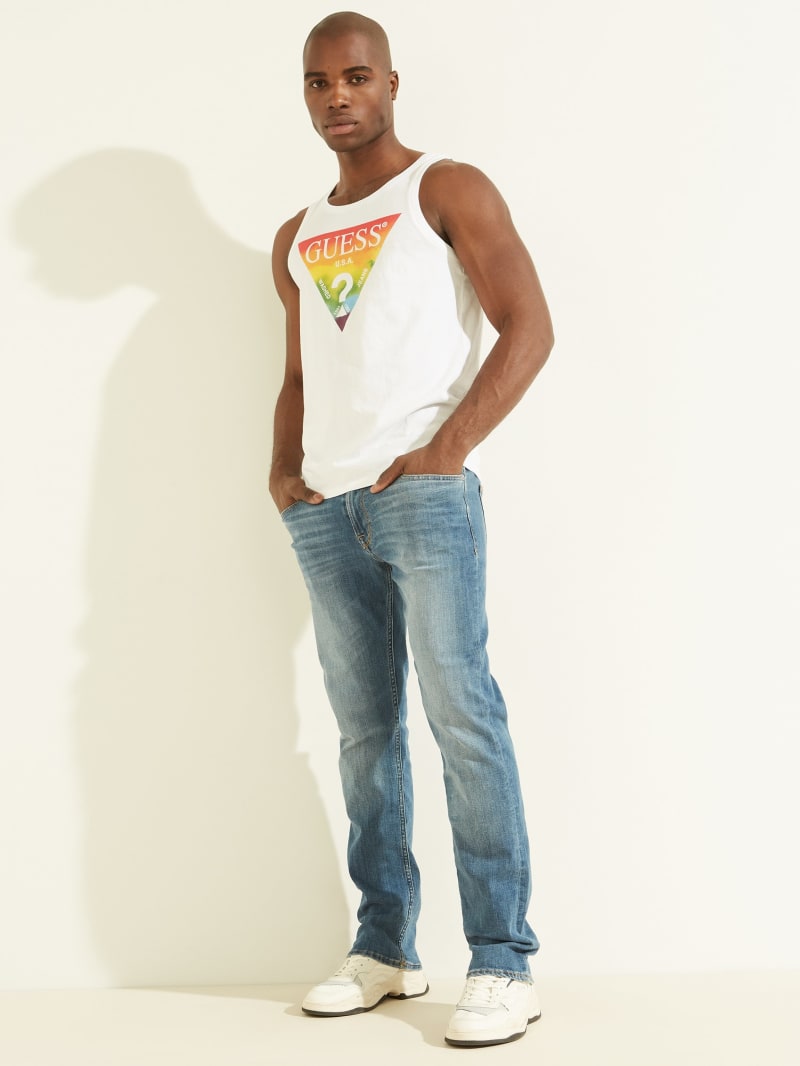 White Men's Guess Pride Triangle Tank T Shirts | 4758196-LD