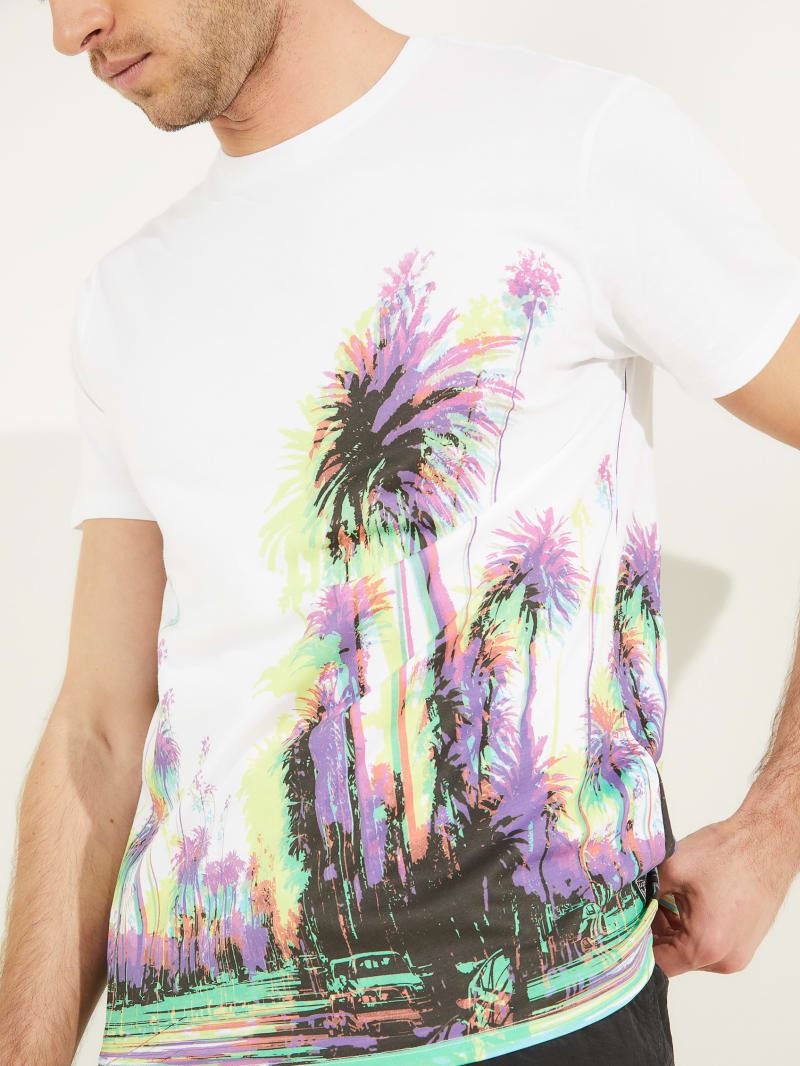 White Men's Guess Trippy Palms Tee T Shirts | 9653481-ES