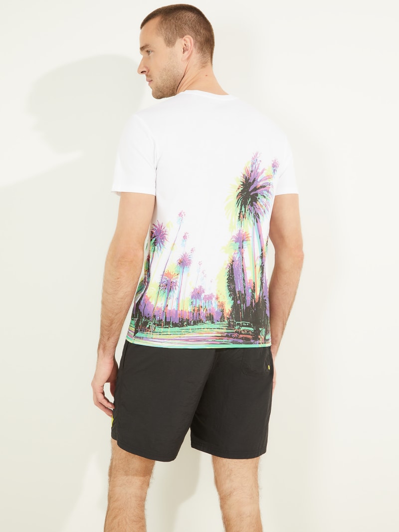 White Men's Guess Trippy Palms Tee T Shirts | 9653481-ES