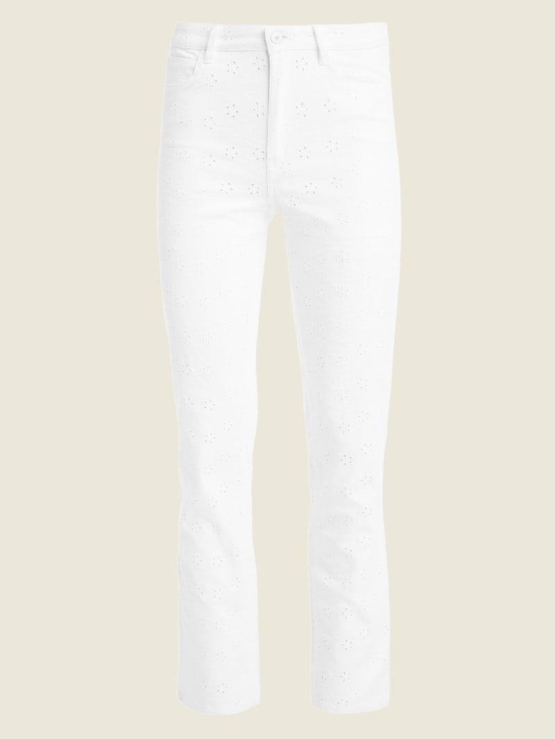 White Women's Guess 1981 Eyelet Straight Pants | 3764910-TJ