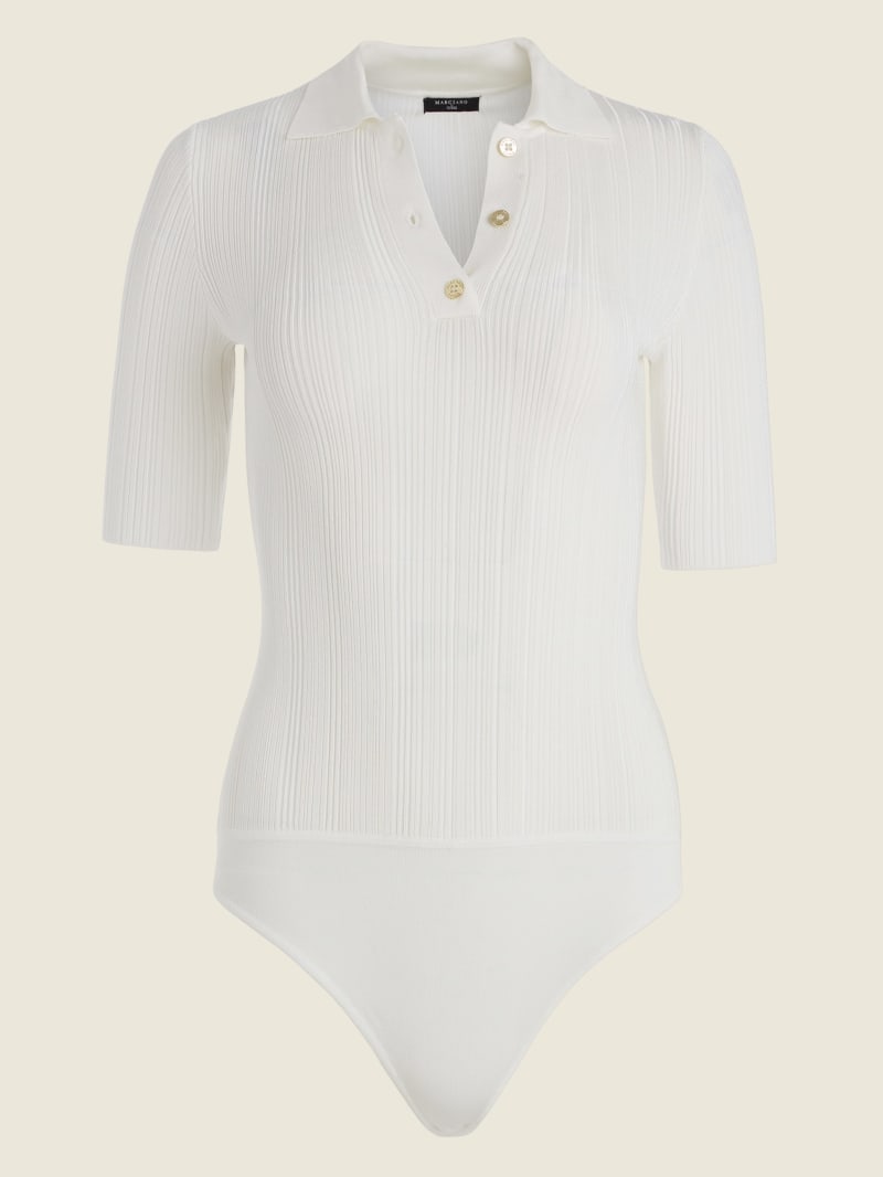 White Women's Guess Angele Ribbed Bodysuit Tops | 7248035-NE