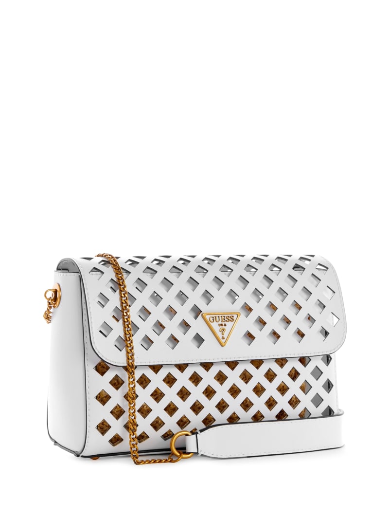 White Women's Guess Aqua Perforated Flap Crossbody Bags | 4625103-QH