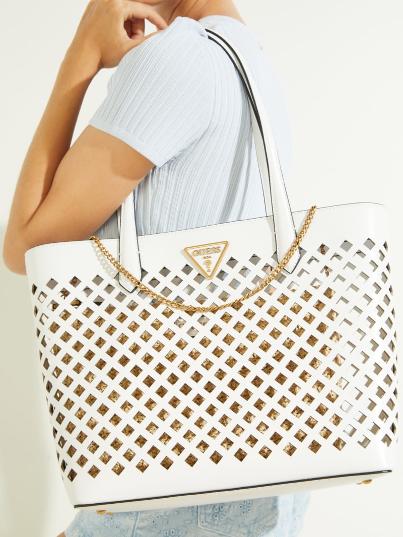 White Women's Guess Aqua Tote Bags | 6214370-MQ