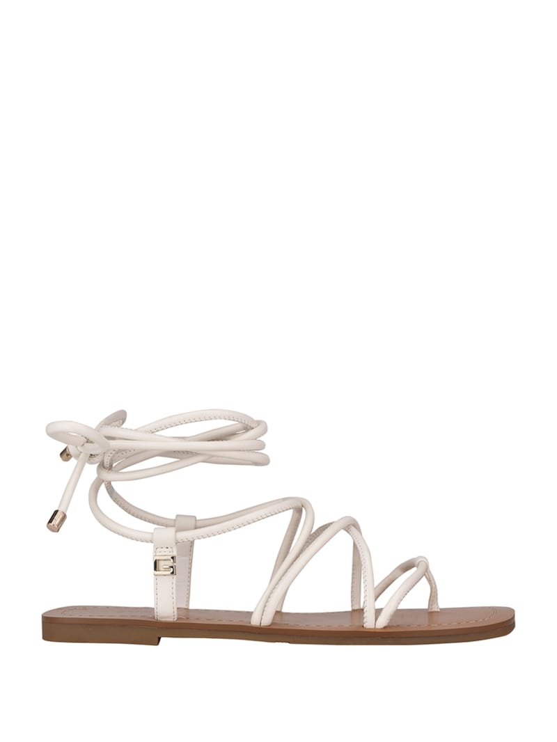 White Women's Guess Cristen Lace-Up Flat Sandals | 2584376-QI