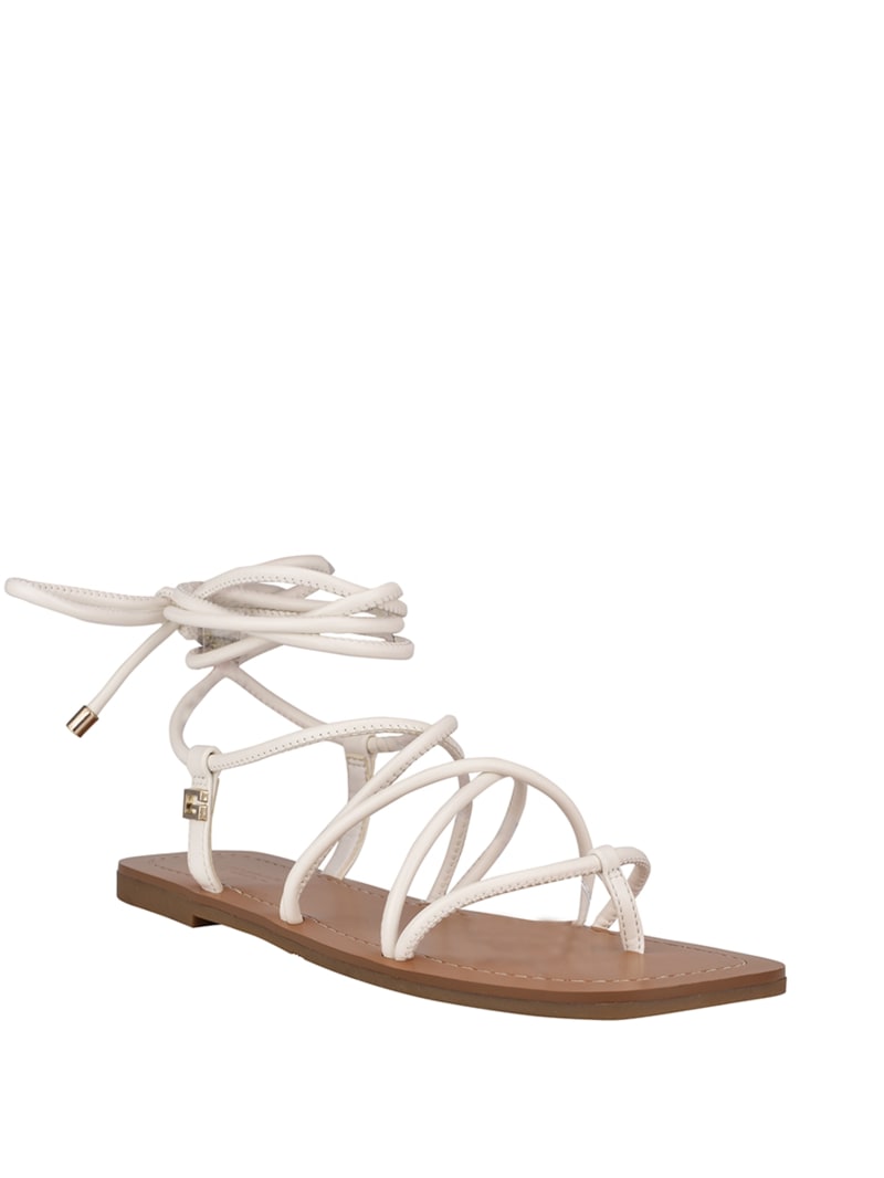 White Women\'s Guess Cristen Lace-Up Flat Sandals | 2584376-QI