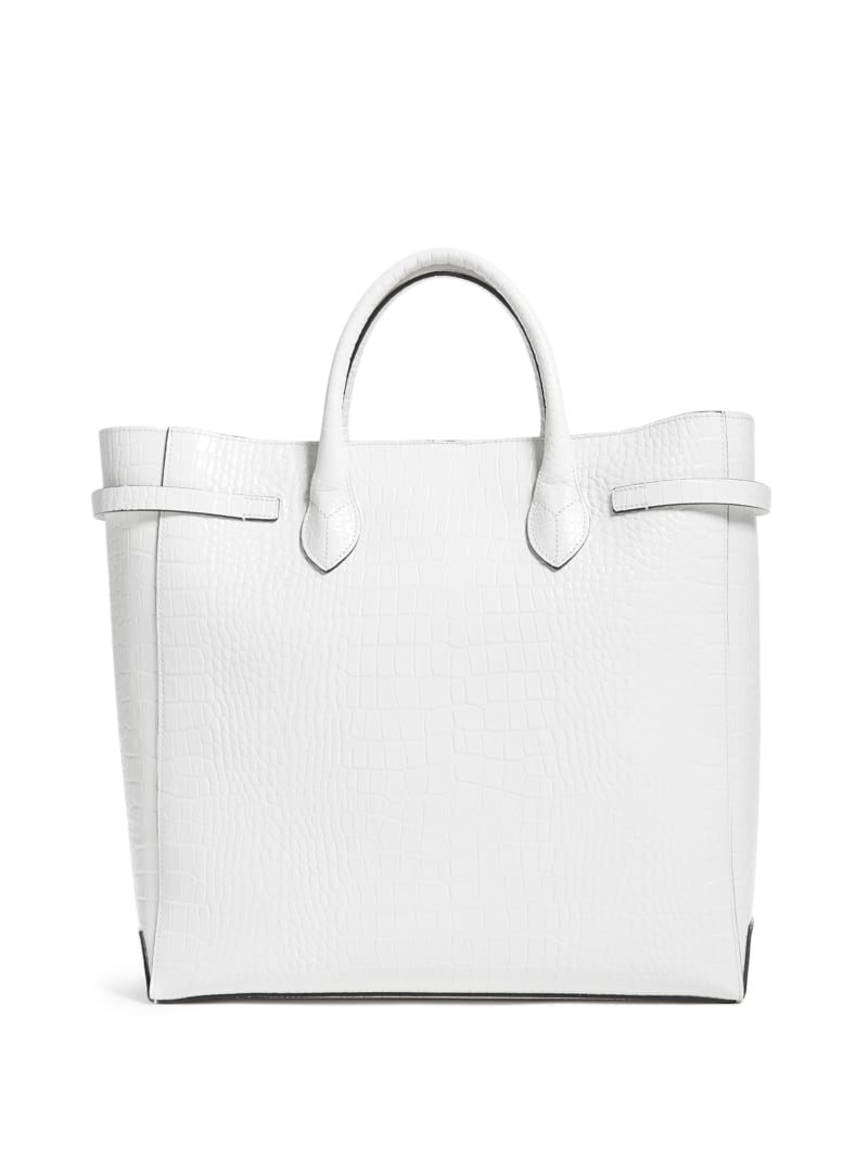 White Women's Guess Cristina Croc Leather Tote Bags | 2875906-RB