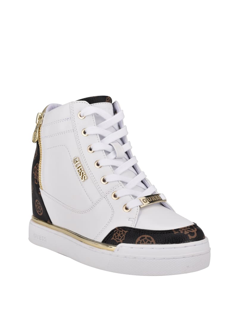 White Women\'s Guess Figz Logo Wedge Sneakers | 7954021-GX