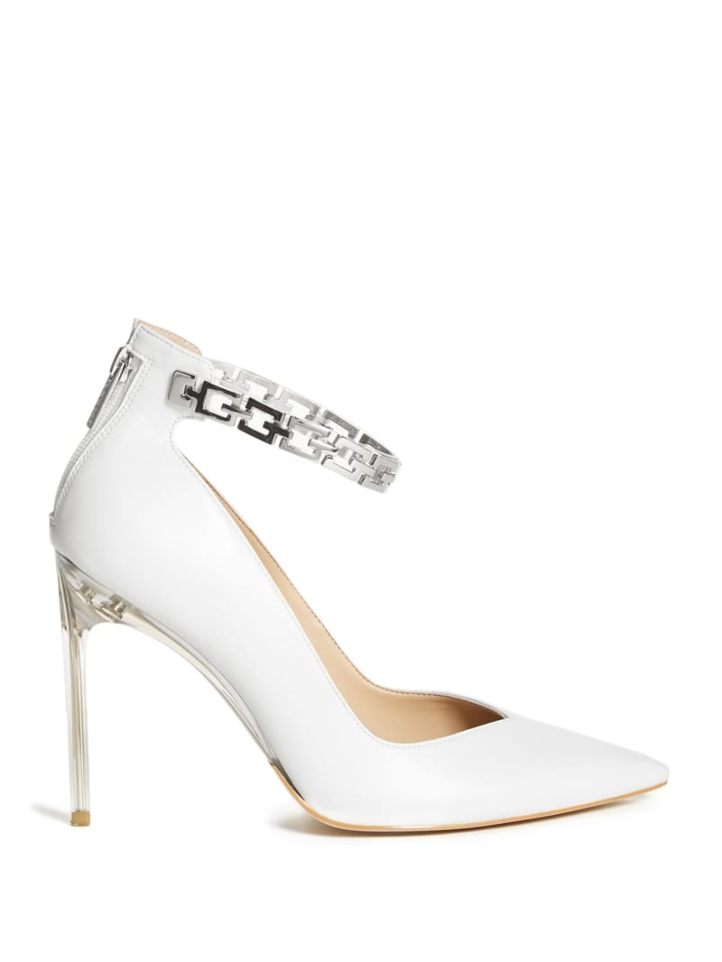 White Women's Guess G-Chain Ankle Straps Heels | 5941387-SF