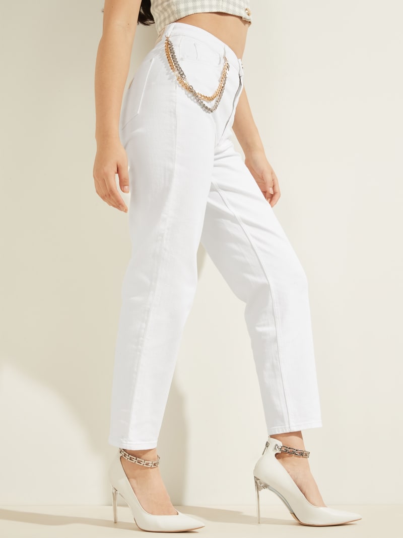 White Women's Guess High-Rise Mom Pants | 6345718-RS