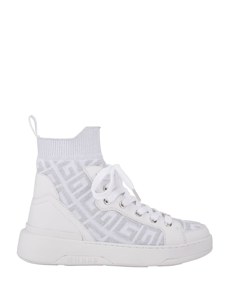 White Women's Guess Manney Knit Logo High-Top Sneakers | 3290187-ZJ