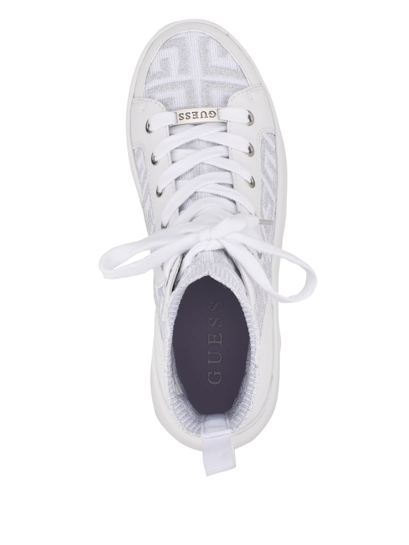 White Women's Guess Manney Knit Logo High-Top Sneakers | 3290187-ZJ