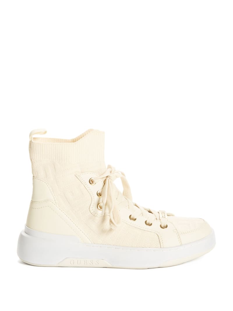 White Women's Guess Manney Knit Logo High-Top Sneakers | 6427509-QP