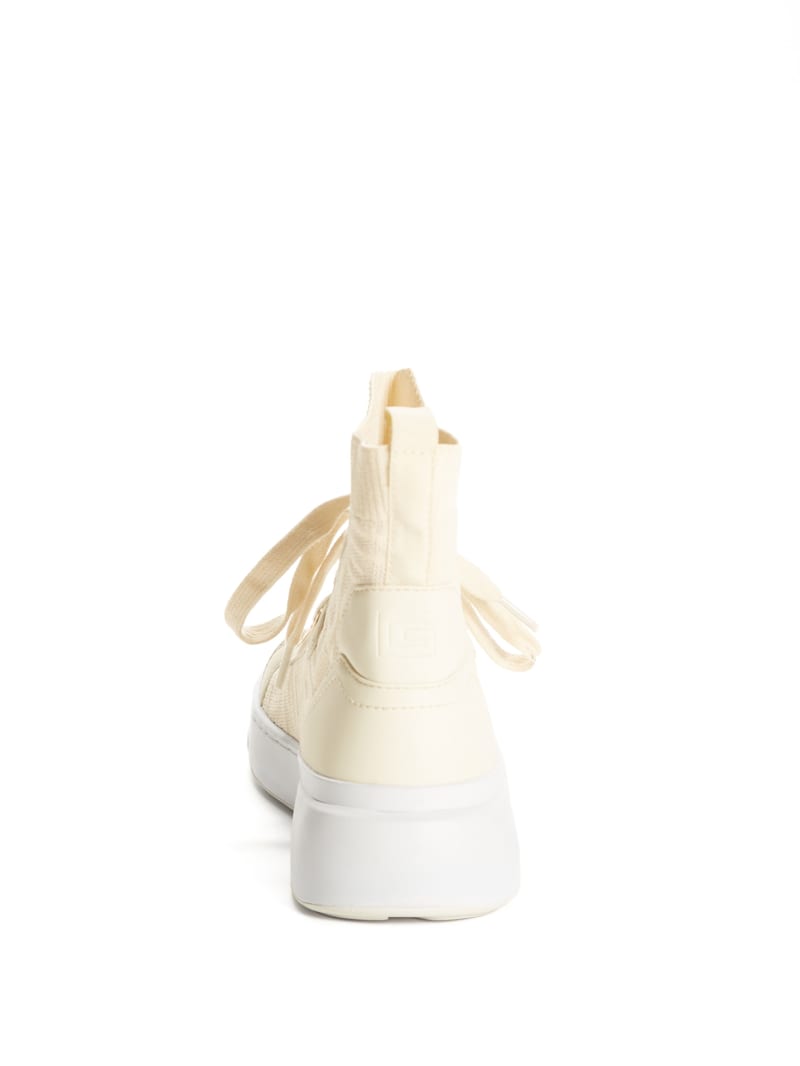 White Women's Guess Manney Knit Logo High-Top Sneakers | 6427509-QP