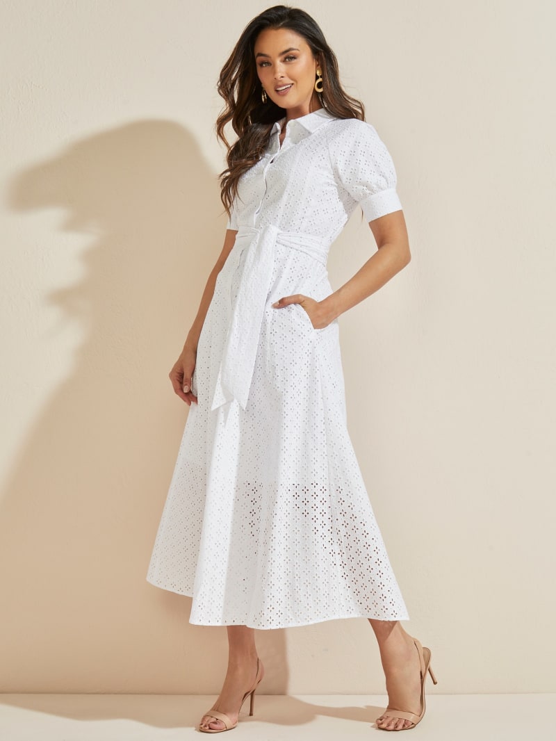 White Women's Guess Nelia Eyelet Dress | 8907436-TB