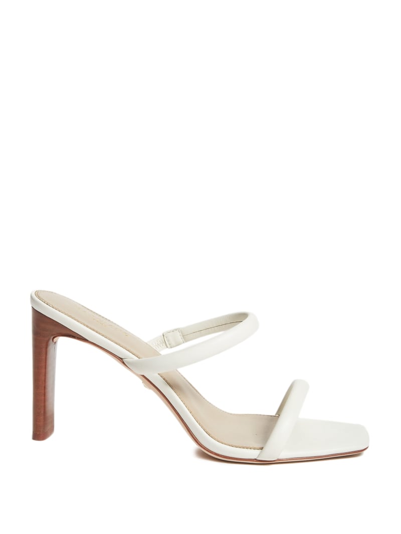 White Women's Guess Pearl Leather Double Strap Sandals | 7368521-TS