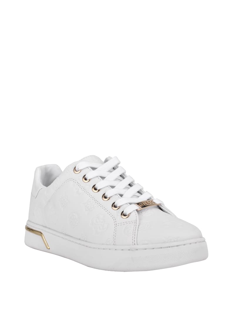 White Women\'s Guess Rollin Debossed Low-Top Sneakers | 7523809-NR