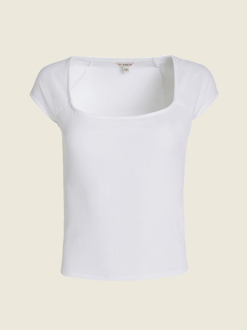 White Women's Guess Script Logo Tee Tops | 6279038-QH