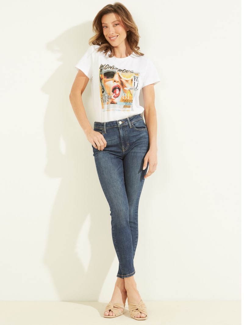 White Women's Guess Wondrous Magazine Graphic Tee Tops | 3510964-LD