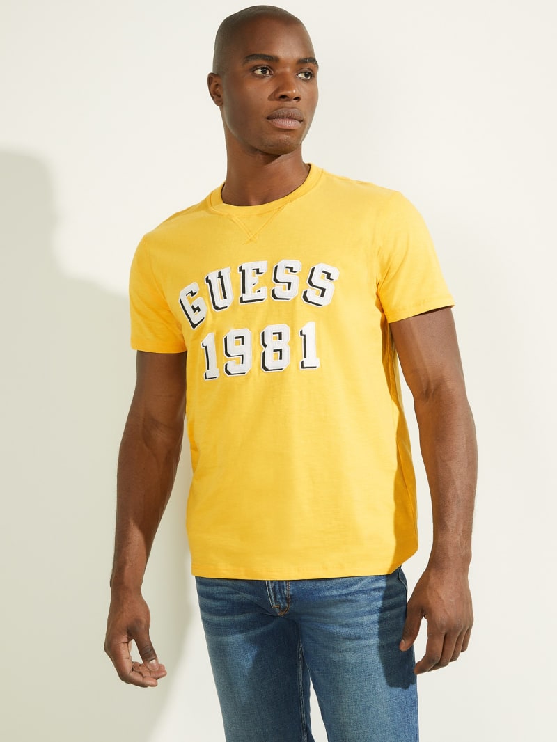 Yellow Men\'s Guess Academy Tee T Shirts | 5028147-AN